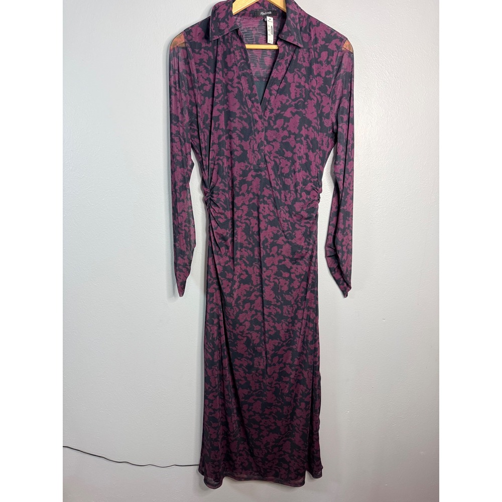 Madewell Long-Sleeve Polo Midi Dress‎ deep aubergine XL NWT - Picture 4 of 10